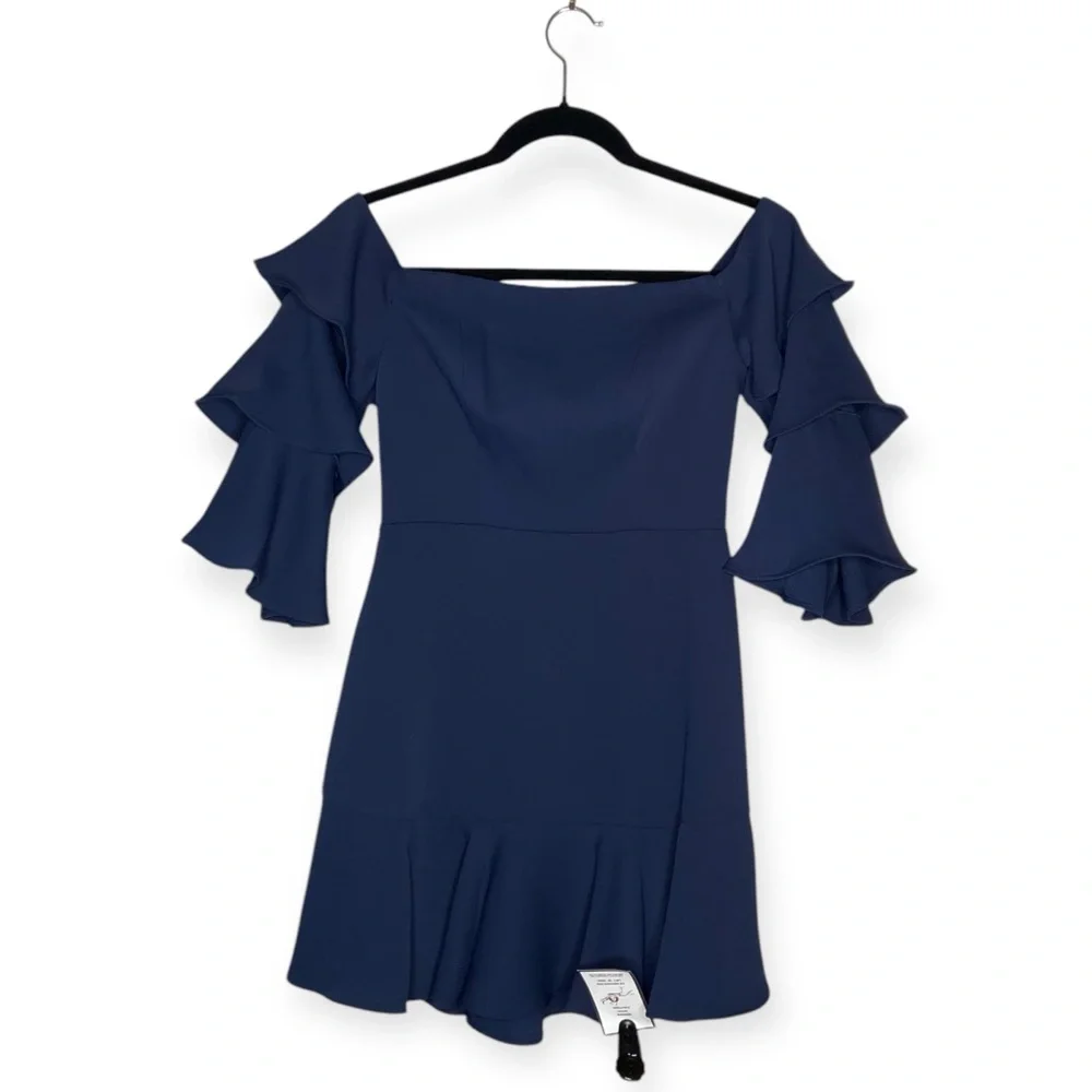 BCBGMaxAzria Navy Mini Dress, Off the‎ Shoulder, Tiered, NWT, size 2